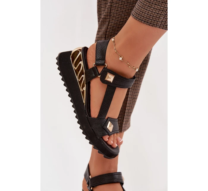 Kožené dámské sandály na platformě D&A CR61-3070 Černé