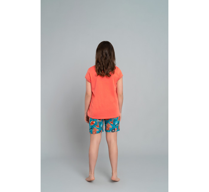 Oceania dievčenské pyžamo s krátkym rukávom a krátkymi nohavicami - koralová/potlač