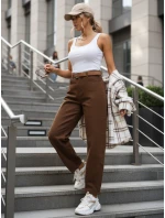 Dámske nohavice s vysokým pásom a opaskom hnedé FashionStreet UY2920