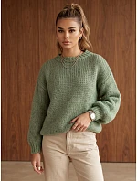 Dámský volný svetr s kulatým výstřihem, zelený, FashionStreet MY2588 Dámský volný svetr s kulatým výstřihem, zelený, FashionStreet MY2588