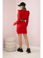 Dámske šaty s volánmi a opaskom červené