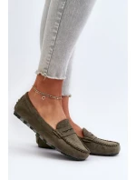 Klasyczne Mokasyny Damskie Zamszowe Ciemnozielone Glimris