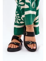 Klapki Damskie Na Platformie Ze Złotymi Klamrami Czarne Wernone