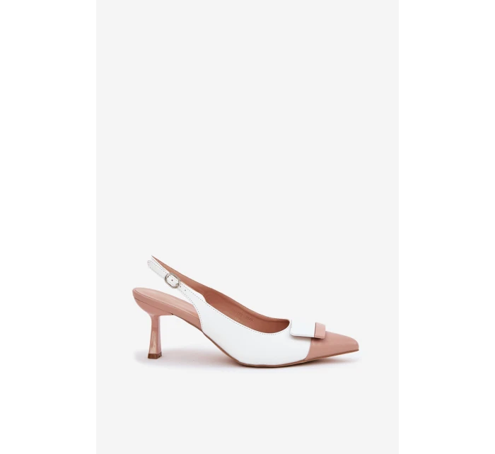 Eleganckie Szpilki Z Ozdobą Eko Skórzane Białe Ottoles