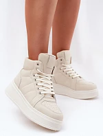 Wysokie Sneakersy Damskie Na Platformie Beżowe Tillive