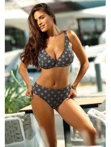 Dámske dvojdielne plavky Barbados 11 S115BA11-3 čierne s geometrickým vzorom - Self