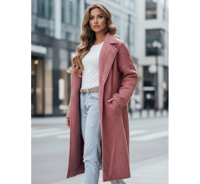 Dámský dlouhý kabát z ovčí kůže růžový Dstreet model 21995124 - FashionStreet
