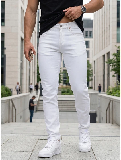 Jeansy męskie slim fit ecru model 22214353 - FashionStreet