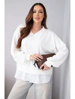 Dámska maslová viskózna mikina s košeľovou vložkou biela