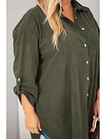 Dámska košeľa Plus Size z viskózového manšestru s odnímateľnými rukávmi v khaki farbe