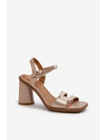 Skórzane Sandały Na Słupku Maciejka 06029-25 Złote