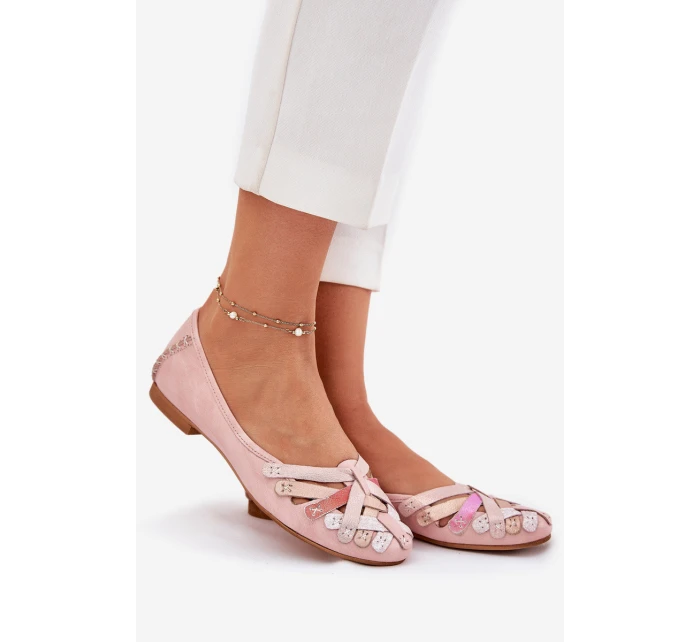 Damskie Skórzane Baleriny Maciejka 01358-51 Różowe