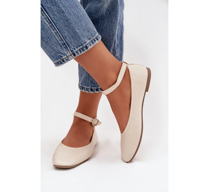 Dámské baleríny s páskem a sponou béžové Janelor