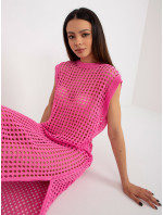Ružové pletené letné šaty s ažurovým vzorom