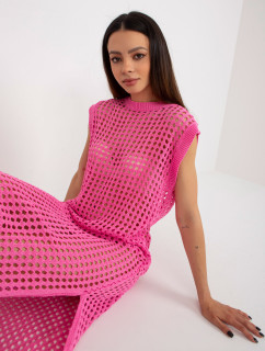 Ružové pletené letné šaty s ažurovým vzorom