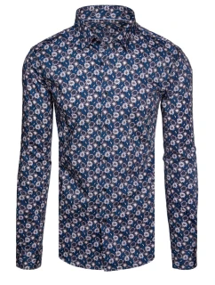 Pánská vzorovaná košile s dlouhým rukávem tmavě modrá Dstreet DX2666