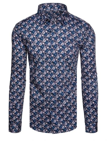 Pánská vzorovaná košile s dlouhým rukávem tmavě modrá Dstreet model 21989469 - FashionStreet