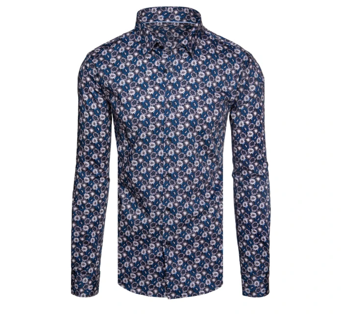 Pánská vzorovaná košile s dlouhým rukávem tmavě modrá Dstreet model 21989469 - FashionStreet