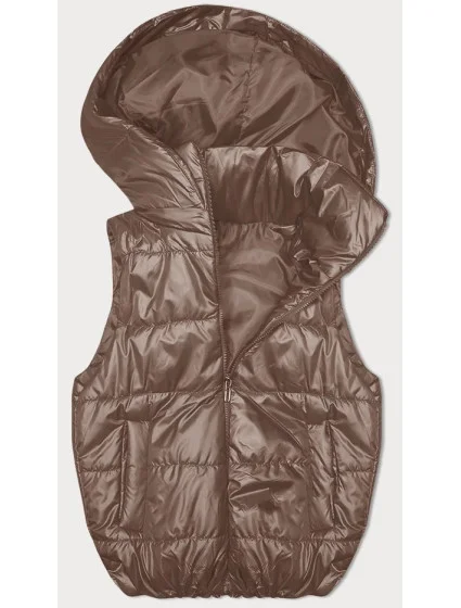 Tmavě béžová péřová vesta s odepínací kapucí model 19640115 - S'WEST Tmavě béžová péřová vesta s odepínací kapucí model 19640115 - S'WEST