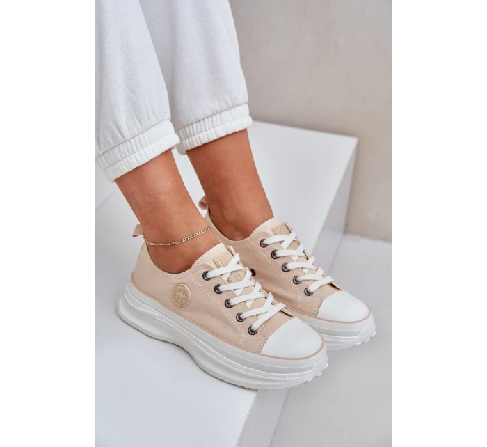 Damskie Trampki Na Masywnej Podeszwie Big Star NN274127 Beżowe Damskie Trampki Na Masywnej Podeszwie Big Star NN274127 Beżowe