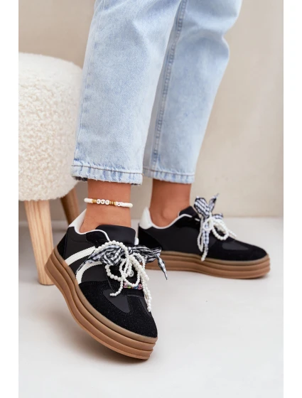 Dámské sneakersy na platformě s ozdobami černé model 21688389 - Boto