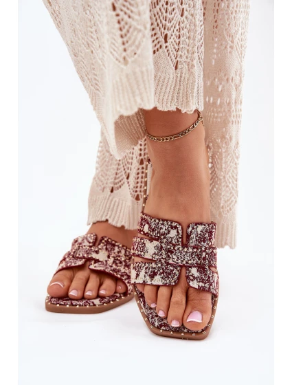 Zdobione Klapki Na Płaskim Obcasie Bordowe Anniles