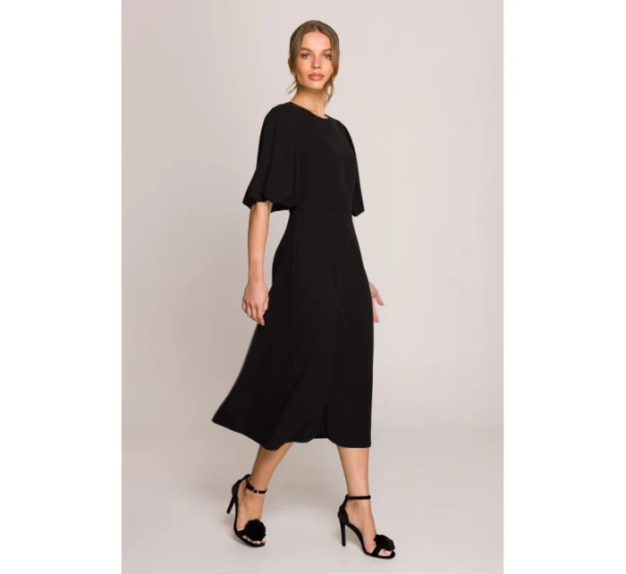 S399 Šaty s puzdrovými rukávmi - čierne