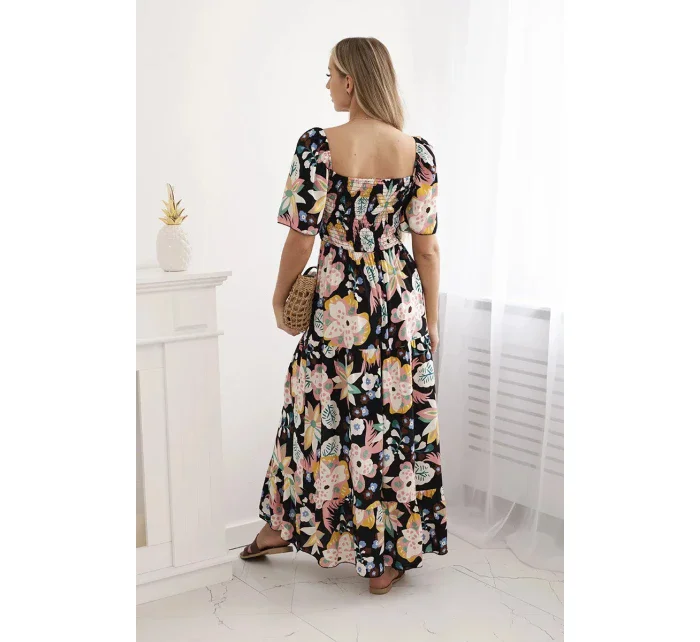 Viskózové šaty s volánkovým výstřihem model 20243124 černé - Kesi