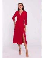 Šaty s vysokým rozparkom S385 červená - Moe
