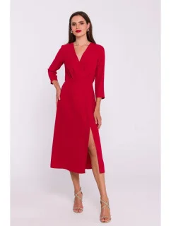 Šaty s vysokým rozparkom S385 červená - Moe