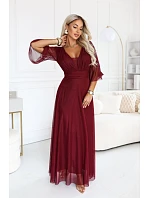 Dámské dlouhé lesklé šaty  tmavě vínová  model 22384857 - numoco
