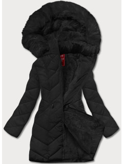 Čierna dámska zimná bunda s kapucňou (2M-21308)
