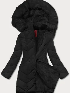 Čierna dámska zimná bunda s kapucňou (2m-21308)