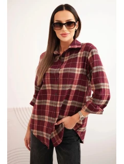 Dámská bavlněná kostkovaná košile s delším zadním dílem bordová