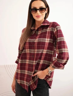 Dámská bavlněná kostkovaná košile s delším zadním dílem bordová