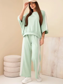 Dámsky viskózový komplet so širokými nohavicami a voľnou blúzkou tmavá mentolová