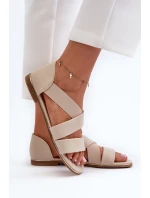 Skórzane Sandały Ze Ściągaczem Beżowe Apulia Skórzane Sandały Ze Ściągaczem Beżowe Apulia