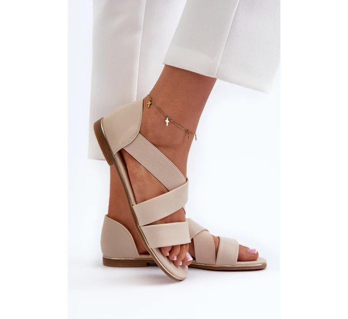 Skórzane Sandały Ze Ściągaczem Beżowe Apulia Skórzane Sandały Ze Ściągaczem Beżowe Apulia