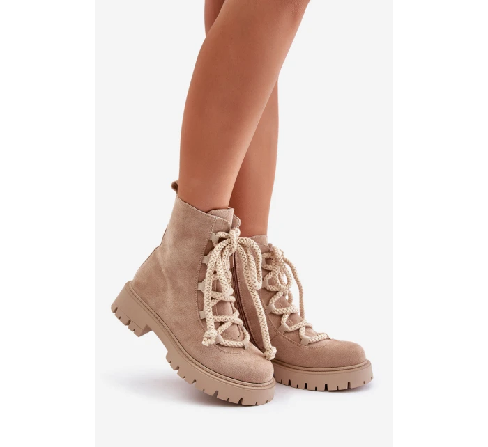 Ocieplane Botki Z Eko Zamszu Na Zamek Jasnobeżowe Caellita Ocieplane Botki Z Eko Zamszu Na Zamek Jasnobeżowe Caellita