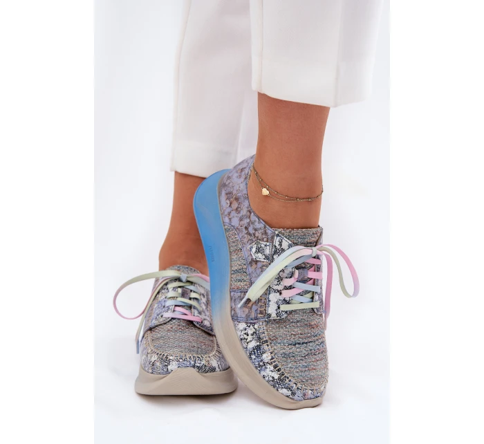 Skórzane Półbuty Sneakersy Damskie Na Platformie Maciejka 06776A-06 Niebieskie