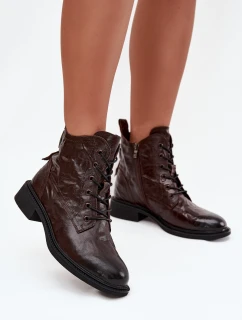 Botki Damskie Z Naturalnej Skóry Ocieplane Artiker 57C1005 Czekoladowe