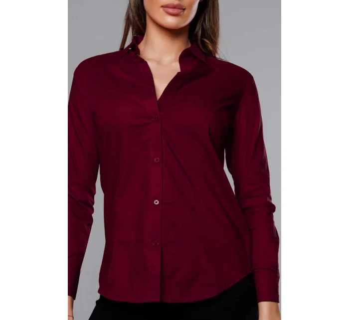 Klasická dámská košile ve vínové bordó barvě model 18302320 - J.STYLE Klasická dámská košile ve vínové bordó barvě model 18302320 - J.STYLE