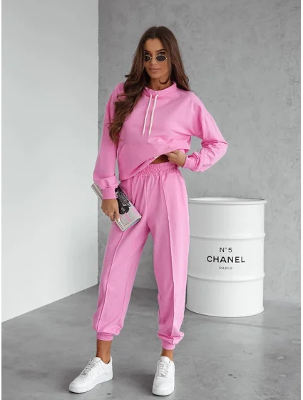 Ružová dámska tepláková súprava - mikina so stojačikom a nohavice (82162)