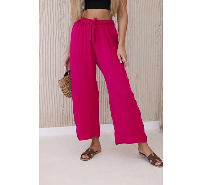Široké nohavice do pása fuchsiovej farby