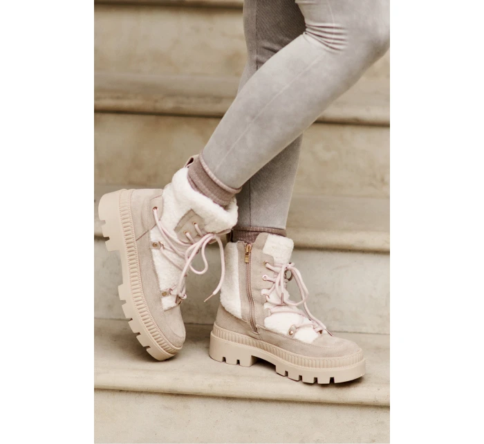 Botki Z Futerkiem Typu Baranek Beżowe Merilana Botki Z Futerkiem Typu Baranek Beżowe Merilana