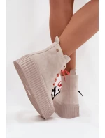 Zamszowe Ocieplane Trampki Damskie Na Masywnej Platformie GOE SS2N4047 Beżowe