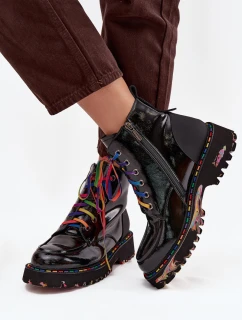 Kožené lakované dámské kotníkové boty model 21714165 Černé - Artiker