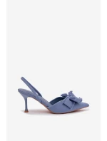 Dámske sandále na podpätku s mašľou Blue Hestia Dámske sandále na podpätku s mašľou Blue Hestia