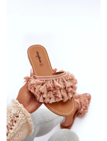 Dámske ploché papuče s strapcami, špinavoružové Rialle