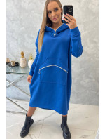 Zateplené šaty s kapucňou chrpovo modré